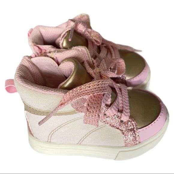 OshKosh B’Gosh Metallic Gold High-Top Sneakers Toddler Girls Size 4 Pink - Picture 3 of 5